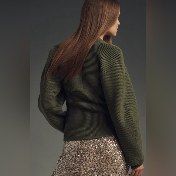 NWT! Anthropologie Dark Green Maeve Square-Neck Wide-Sleeve Sweater - Multiple - Picture 2 of 7